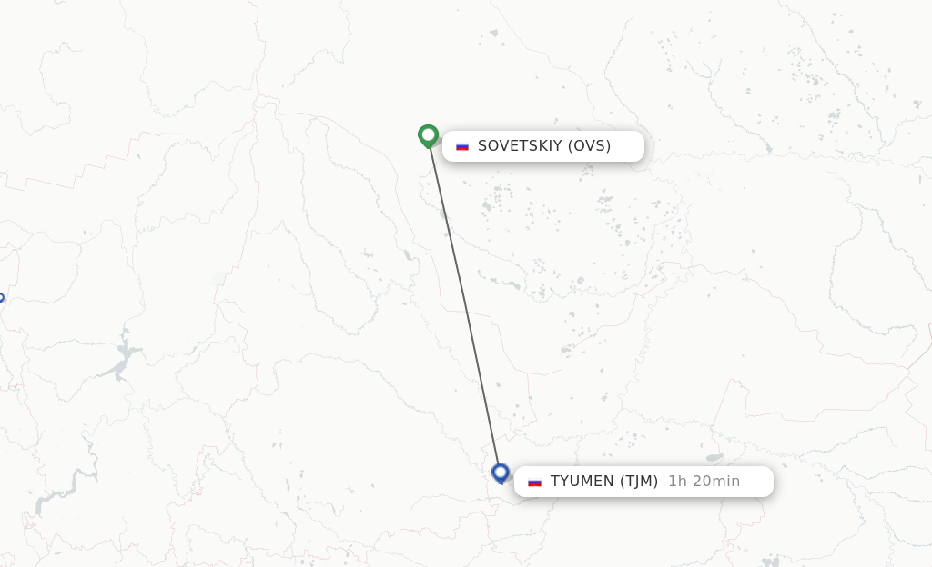 Flights from Sovetsky to Tyumen route map