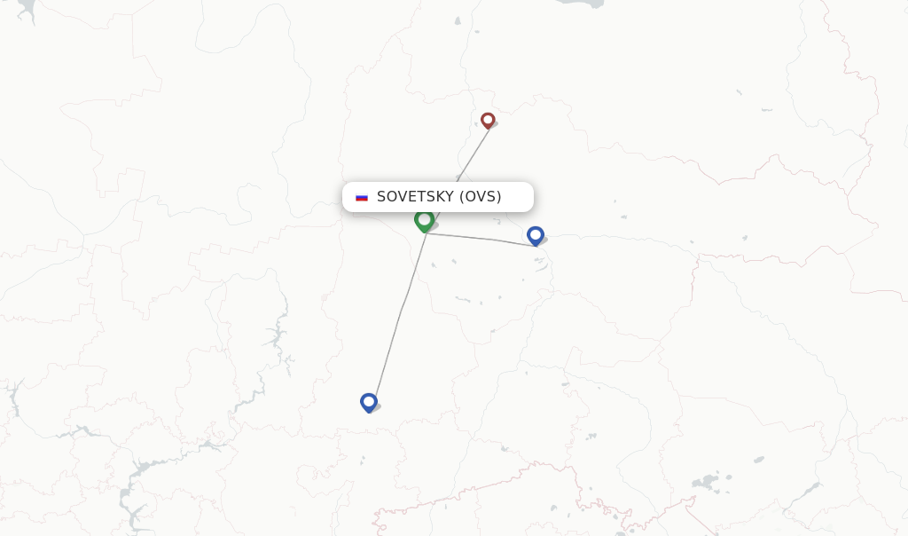 Route map with flights from Sovetsky with UTair