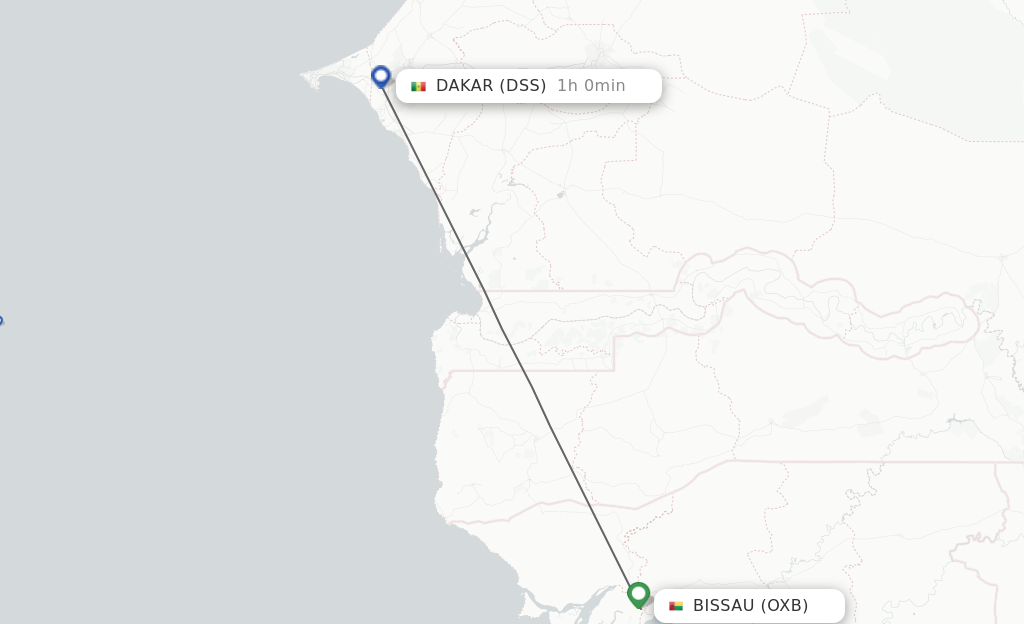 Flights from Bissau to Dakar route map