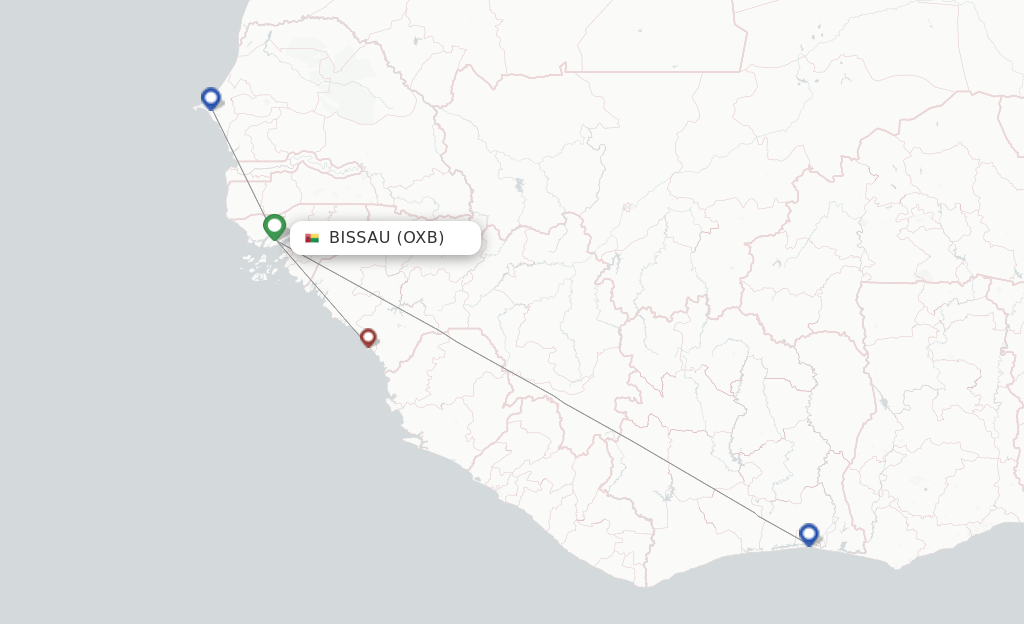 Route map with flights from Bissau with Air Cote D'Ivoire