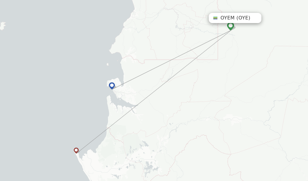 Route map with flights from Oyem with Afrijet
