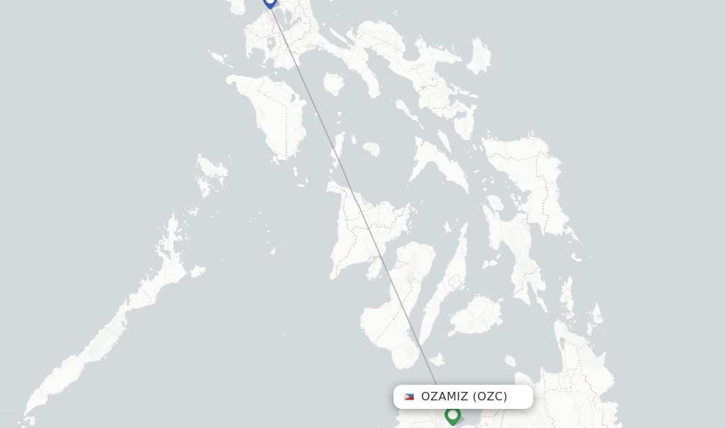 Route map with flights from Ozamiz with Cebu Pacific
