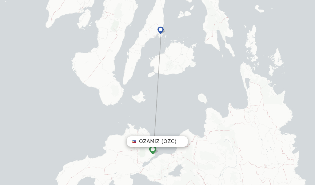 Route map with flights from Ozamiz with Cebgo