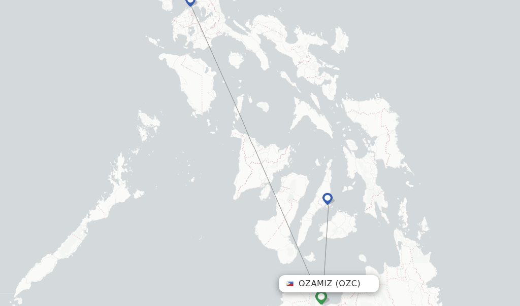 Route map with flights from Ozamiz with PAL