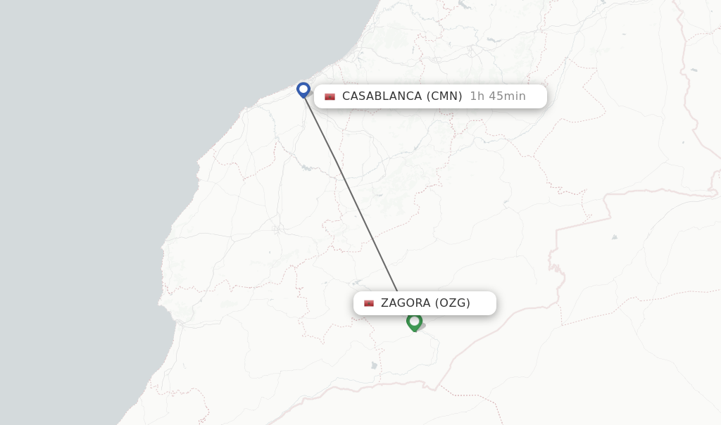 Flights from Zagora to Casablanca route map