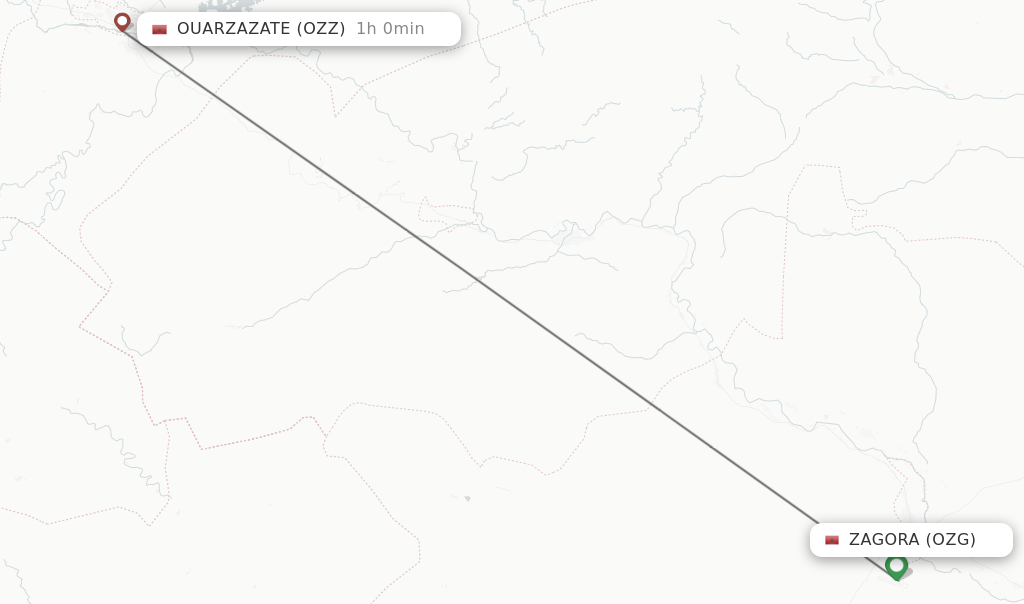 Flights from Zagora to Ouarzazate route map