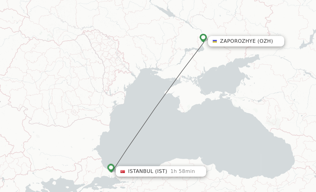 Flights from Zaporozhye to Istanbul route map