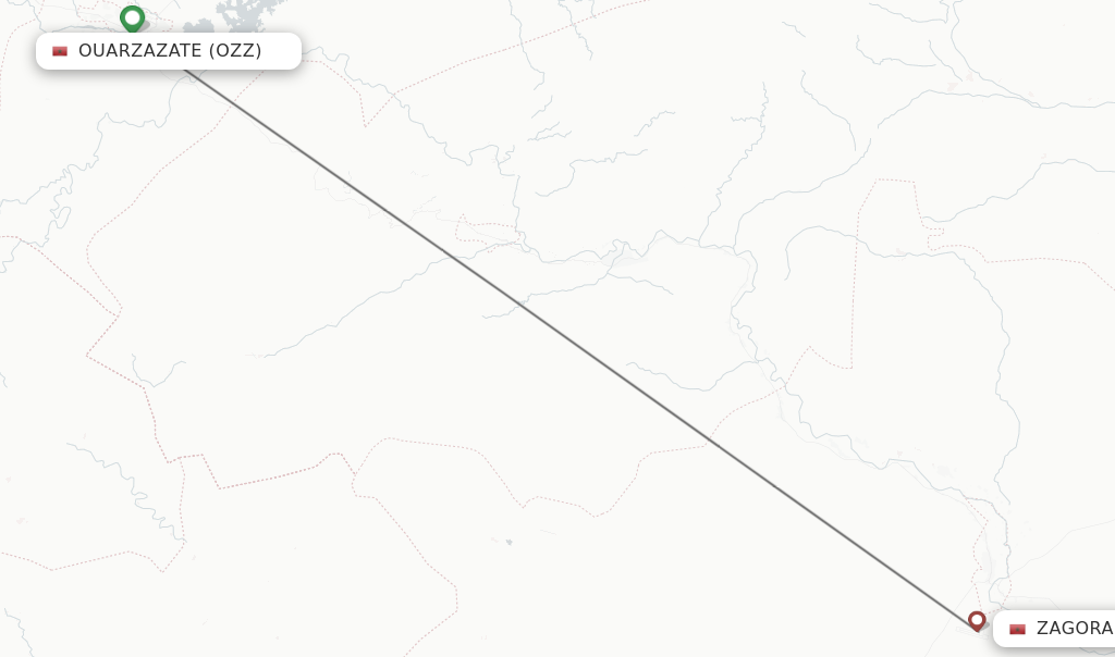Flights from Ouarzazate to Zagora route map