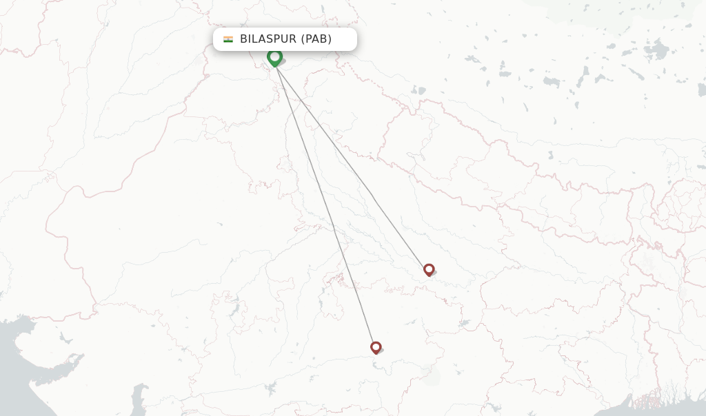Route map with flights from Bilaspur with Alliance Air