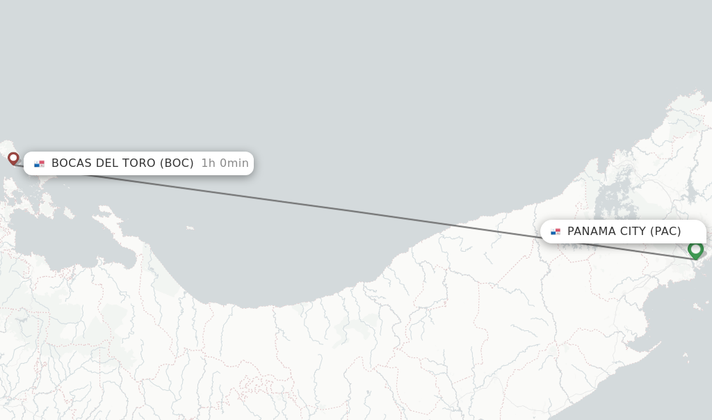 Flights from Panama City to Bocas Del Toro route map