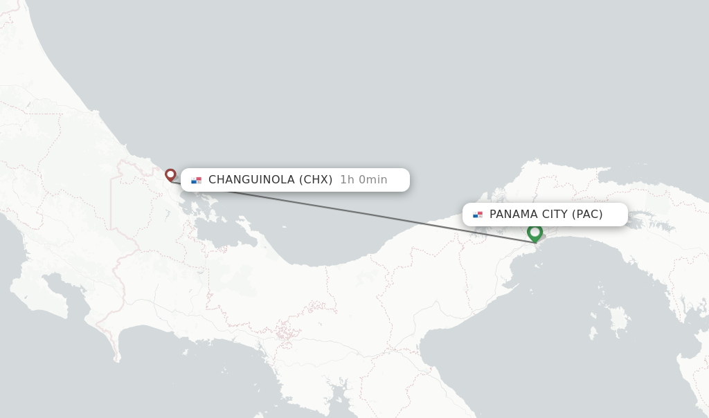 Flights from Panama City to Changuinola route map