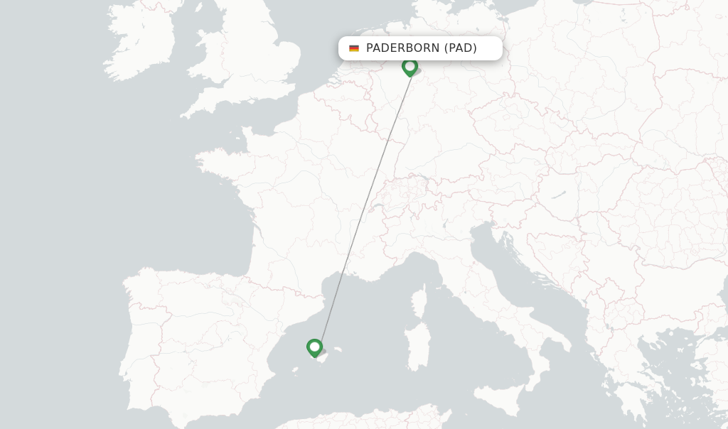 Route map with flights from Paderborn with Eurowings