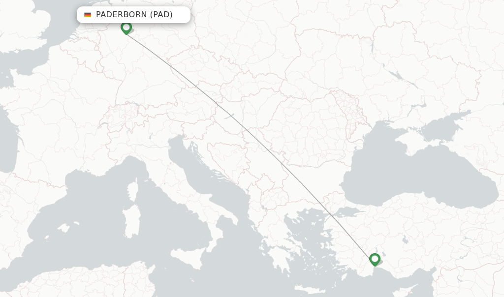 Route map with flights from Paderborn with SunExpress