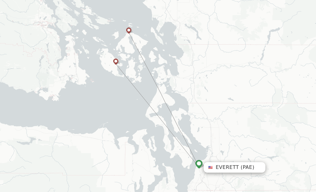 Route map with flights from Everett with Kenmore Air