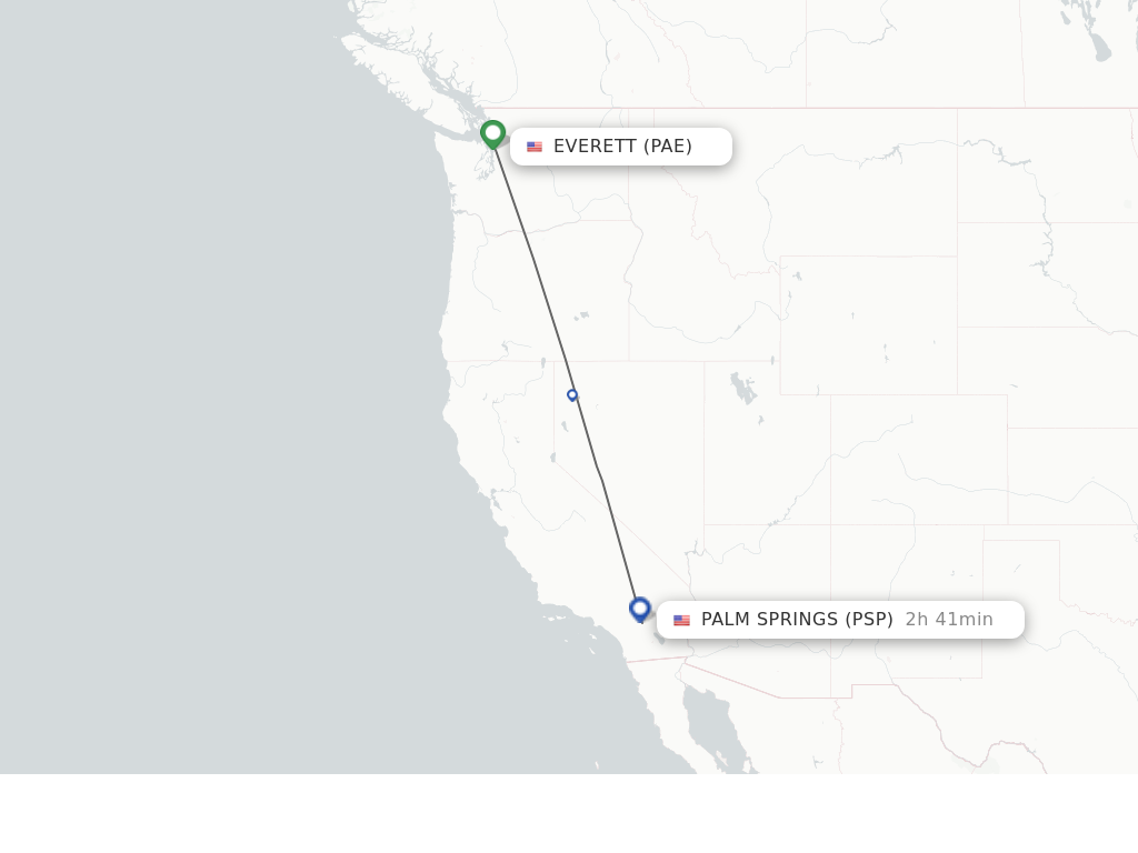 Flights from Everett to Palm Springs route map