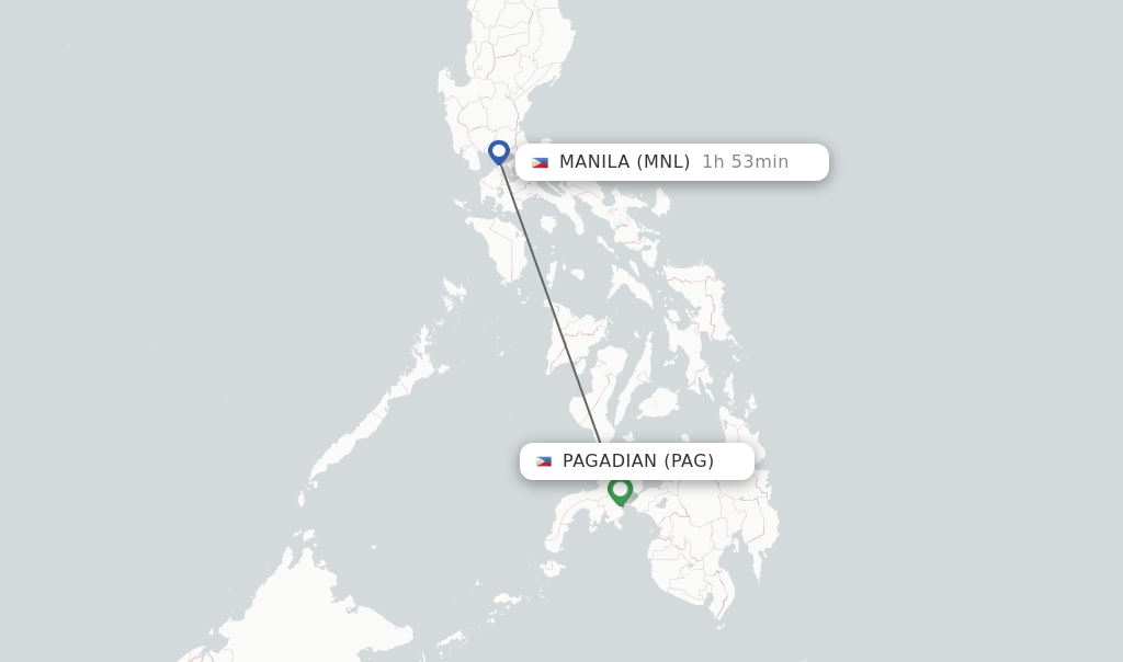 Flights from Pagadian to Manila route map