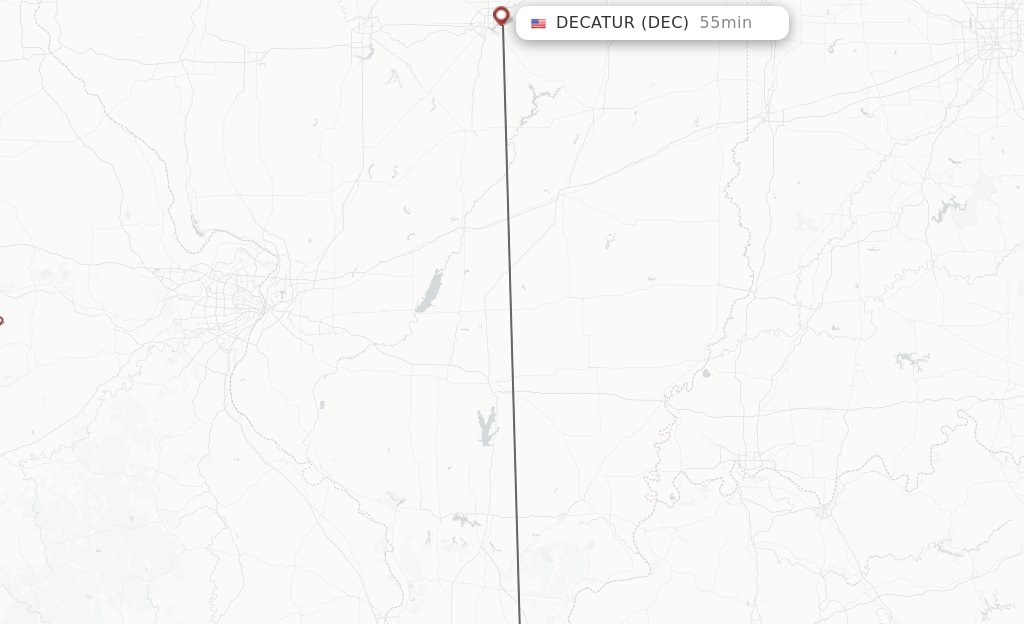 Flights from Paducah to Decatur route map