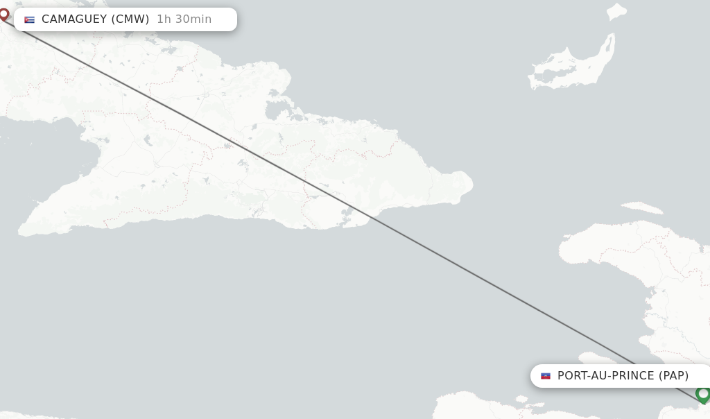 Flights from Port-au-Prince to Camaguey route map