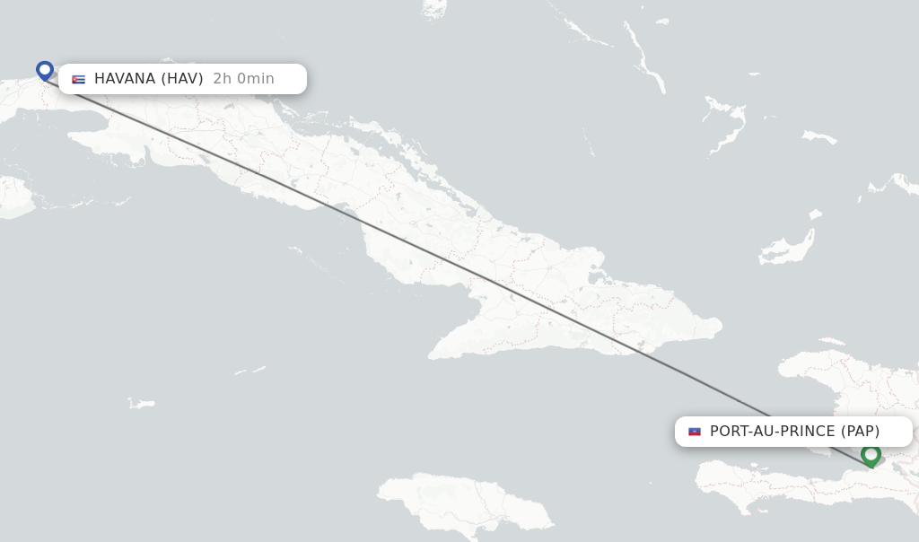Flights from Port-au-Prince to Havana route map