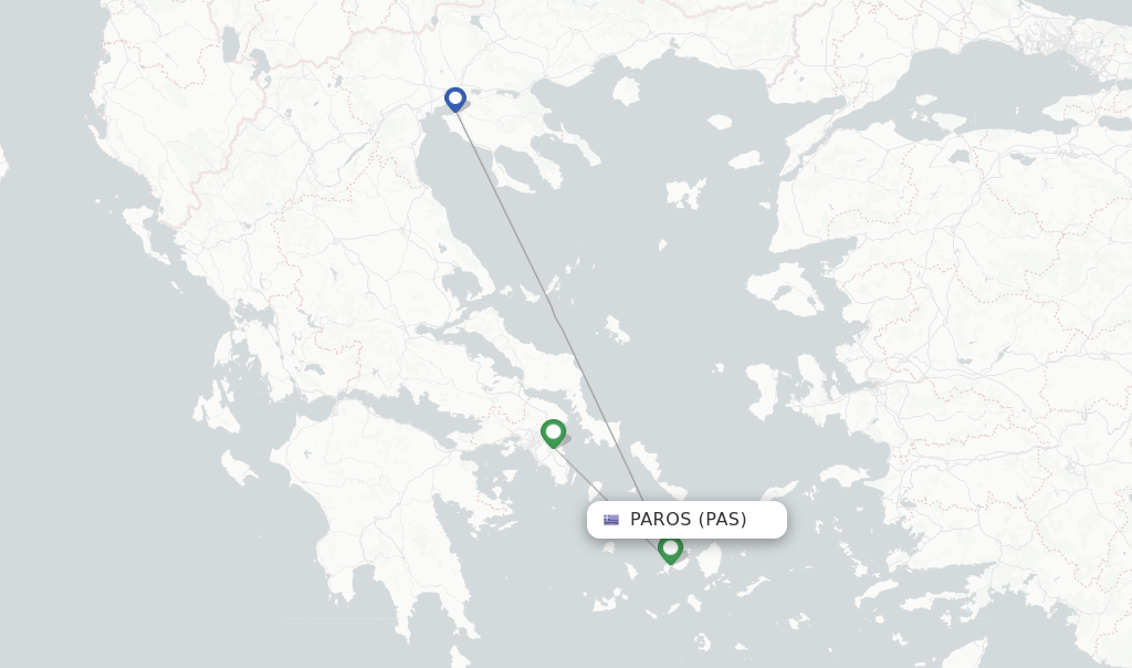 Route map with flights from Paros with Sky Express