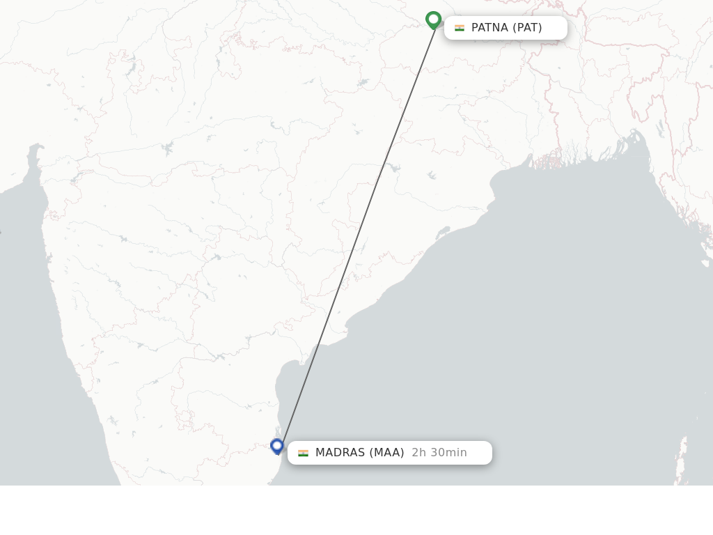 Flights from Patna to Madras route map