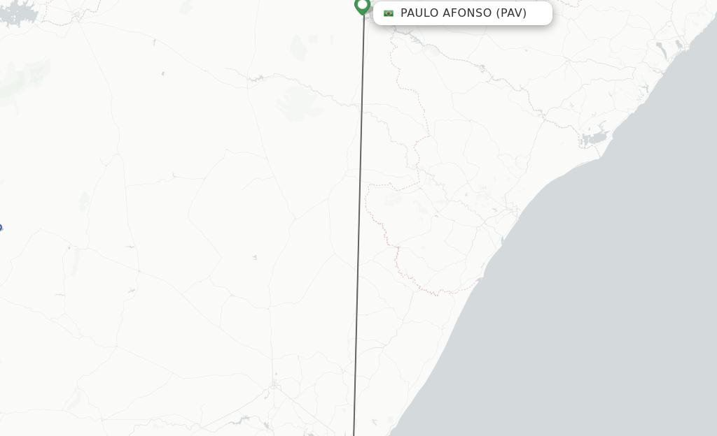 Flights from Paulo Afonso to Salvador route map