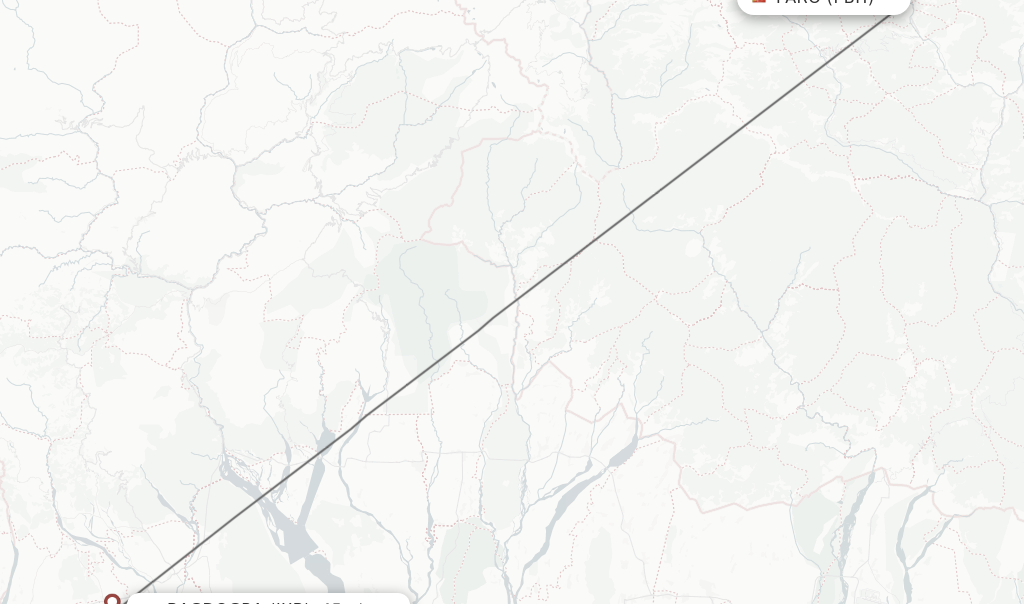 Flights from Paro to Bagdogra route map