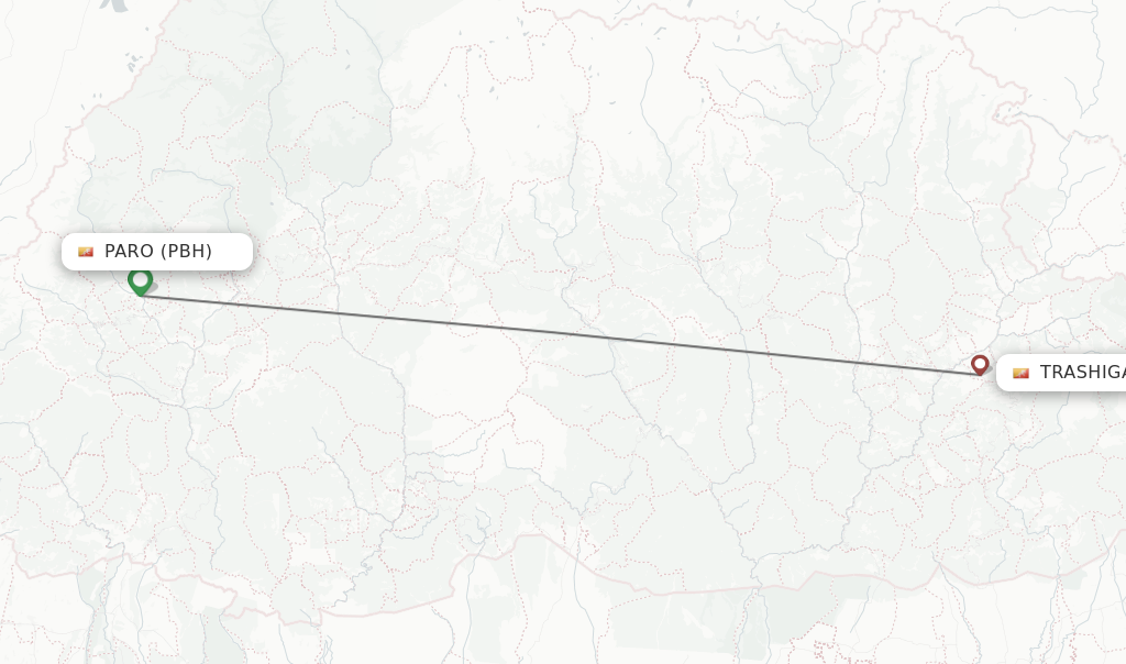 Flights from Paro to Trashigang route map