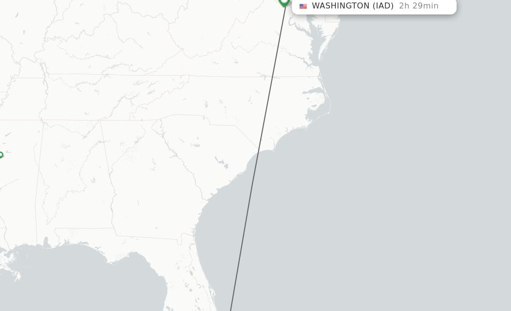 Flights from West Palm Beach to Dulles route map