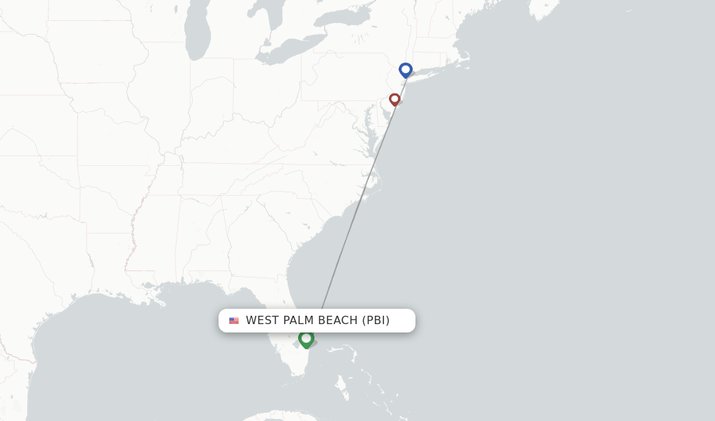 Route map with flights from West Palm Beach with Spirit