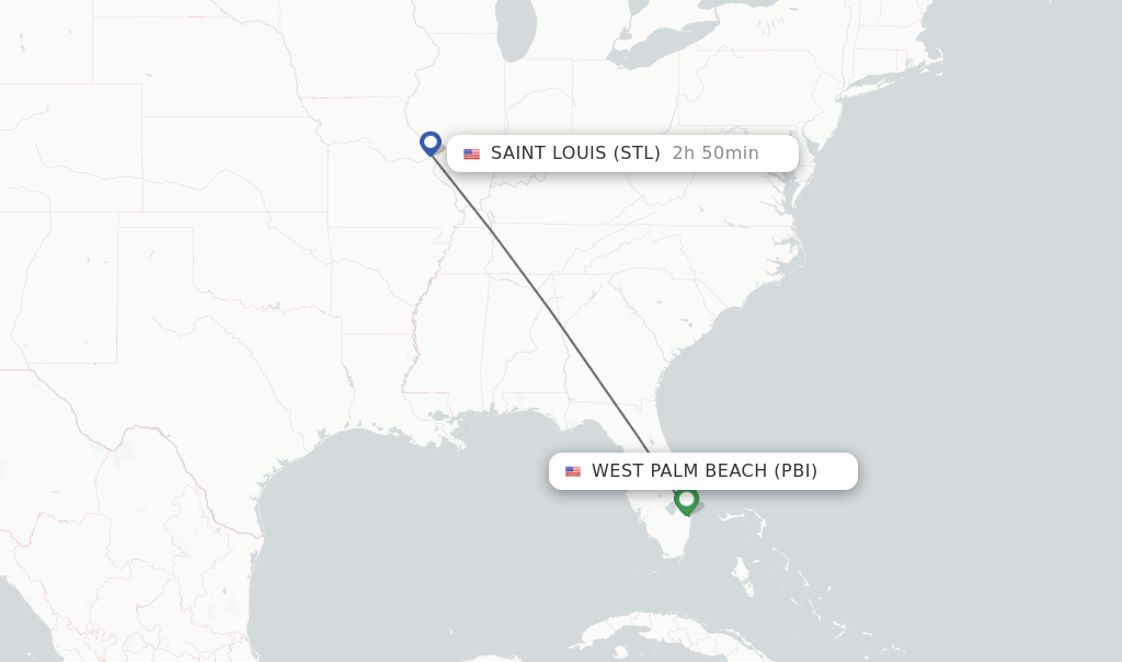 Flights from West Palm Beach to Saint Louis route map