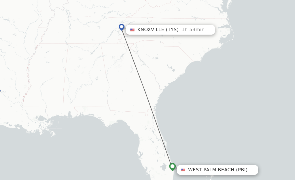 Direct (non-stop) flights from West Palm Beach to Knoxville - schedules