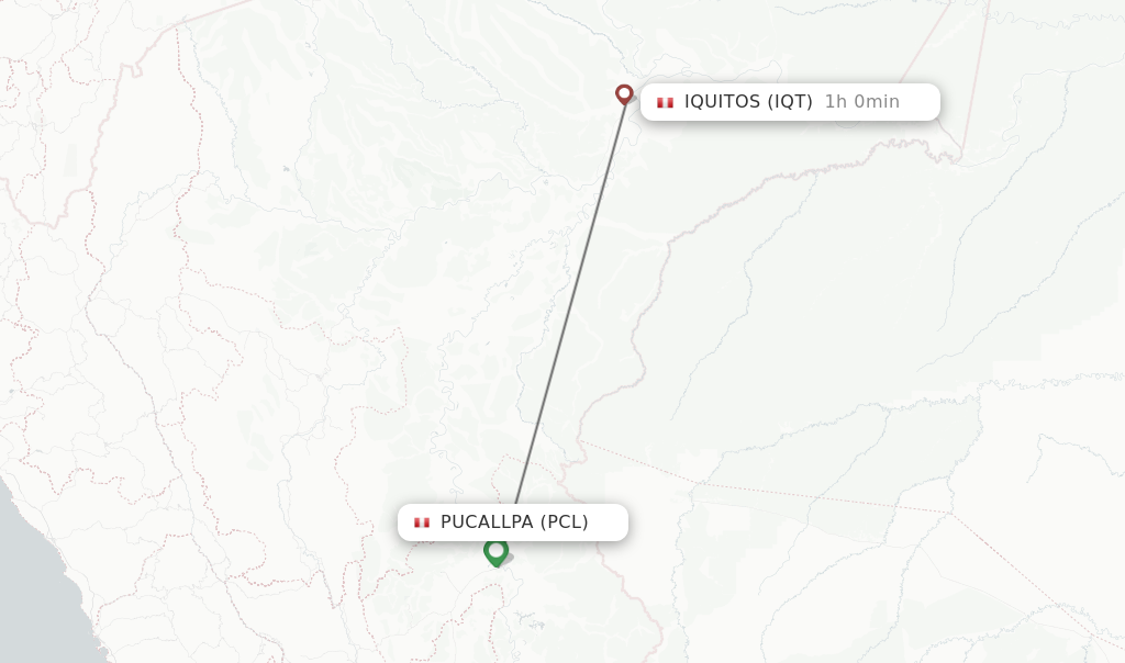 Flights from Pucallpa to Iquitos route map