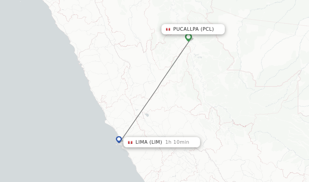Flights from Pucallpa to Lima route map