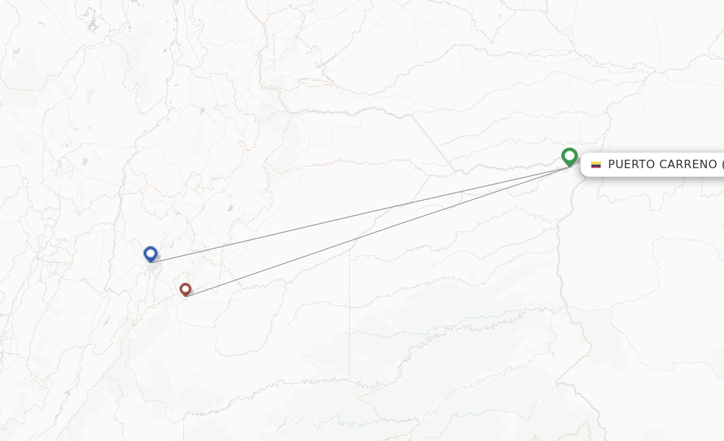 Route map with flights from Puerto Carreno with SATENA