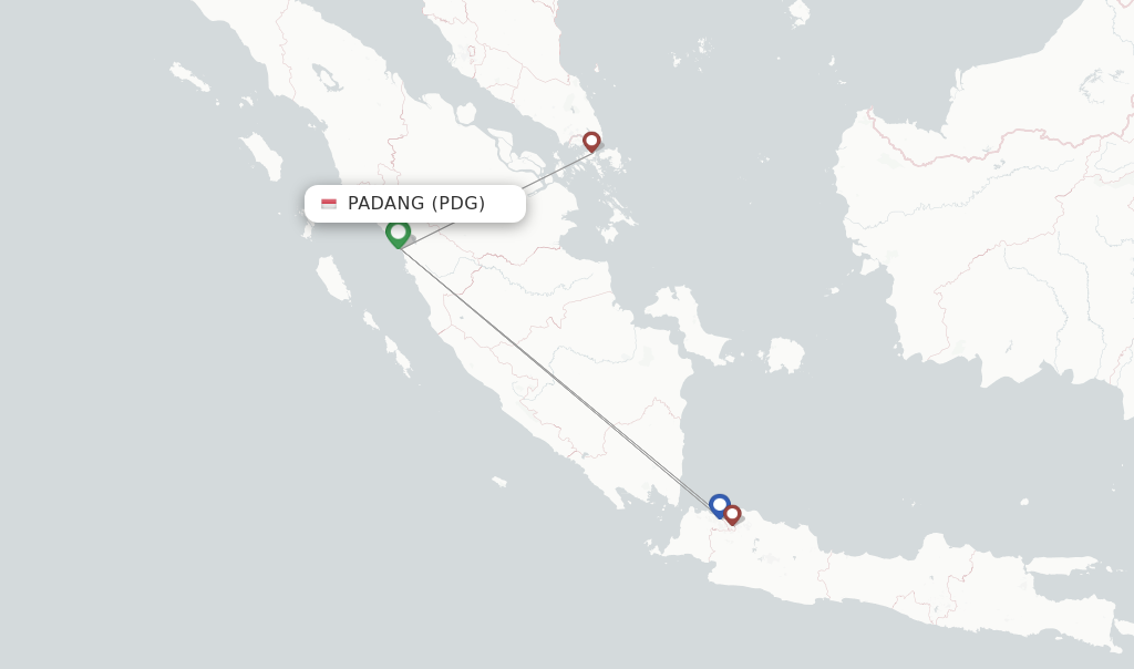 Route map with flights from Padang with Citilink