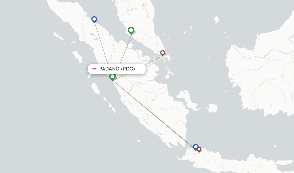 Flights from Padang to Surabaya route map