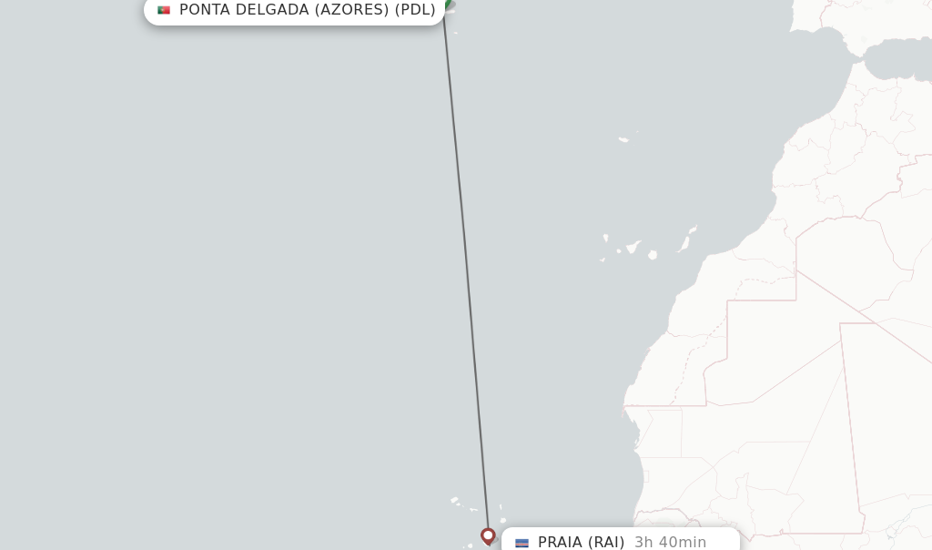 Flights from Ponta Delgada (Azores) to Praia route map