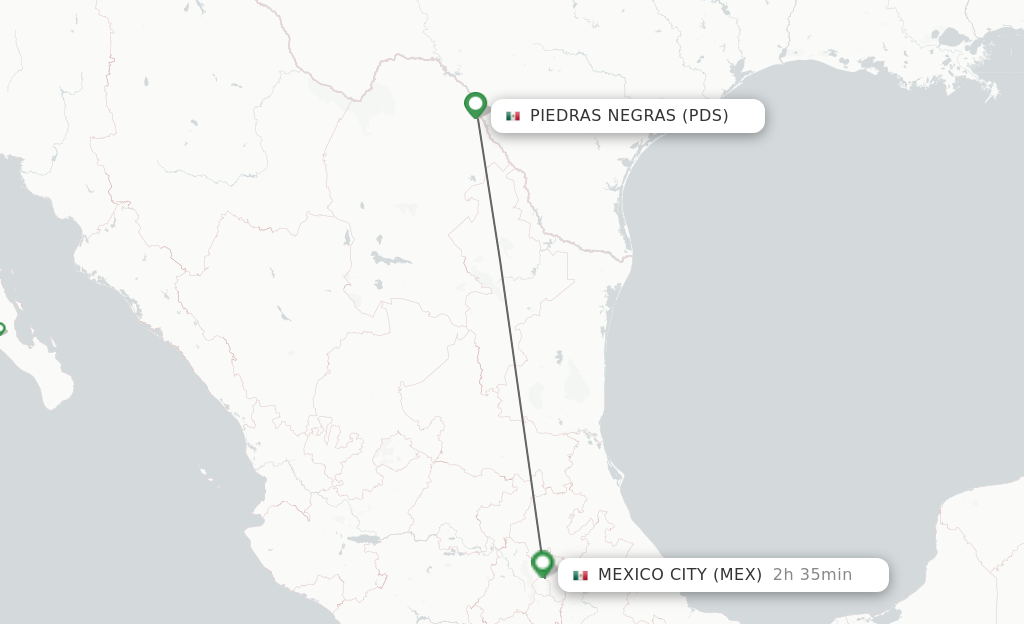 Flights from Piedras Negras to Mexico City route map
