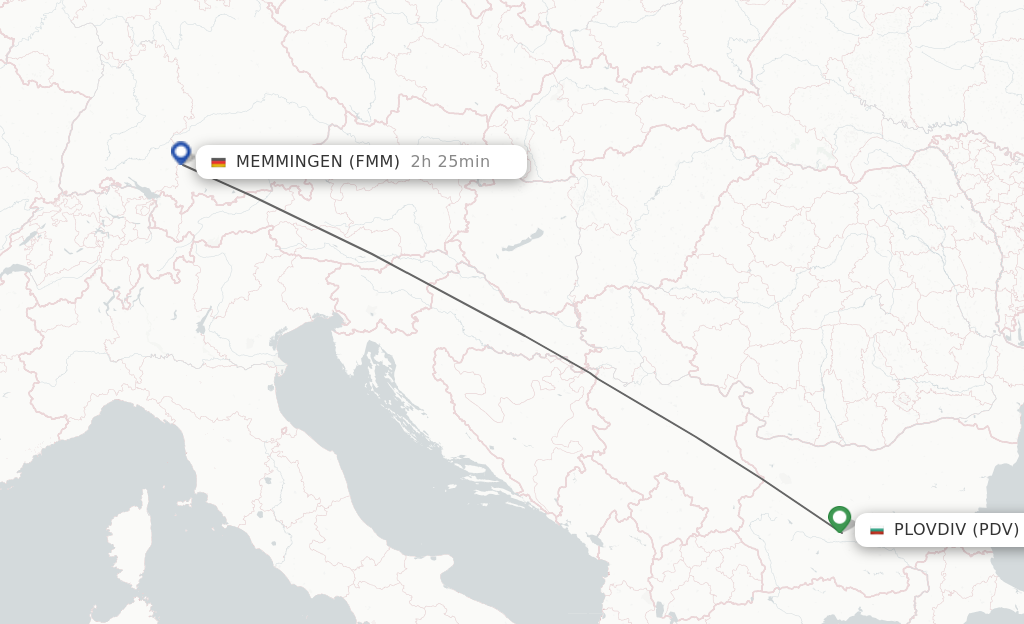 Flights from Plovdiv to Memmingen route map