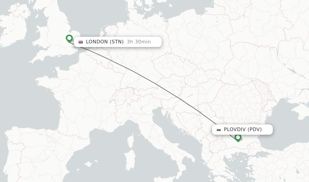 Flights from Plovdiv to London route map