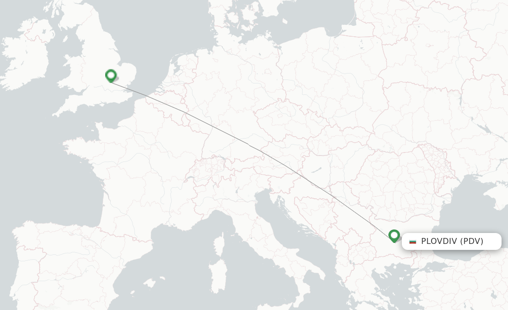 Route map with flights from Plovdiv with Wizz Air UK