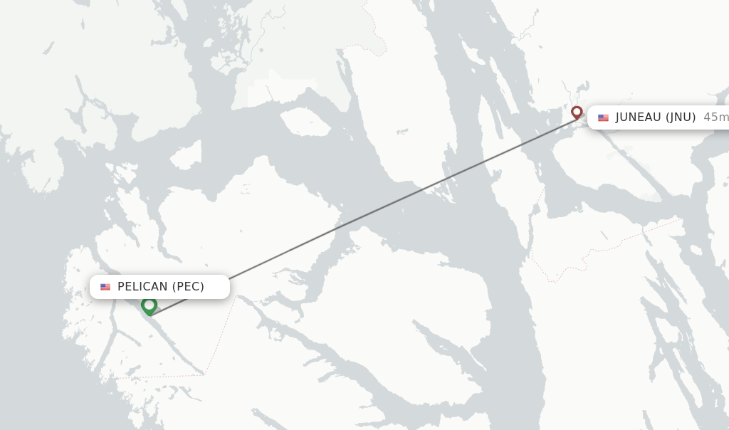 Flights from Pelican to Juneau route map