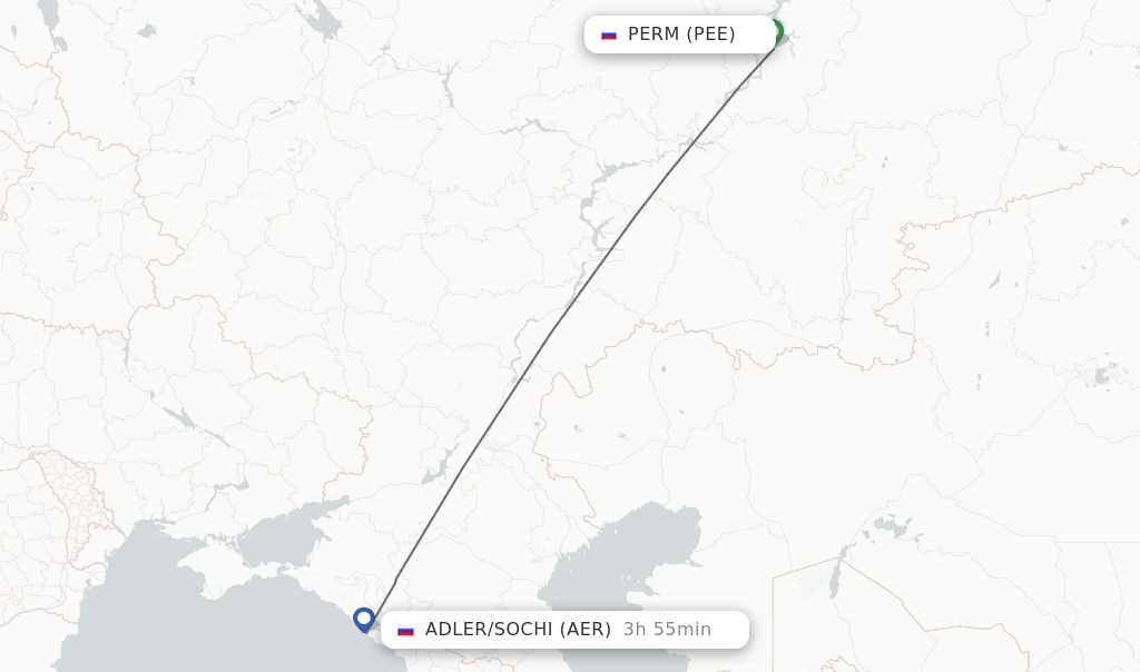 Flights from Perm to Adler/Sochi route map