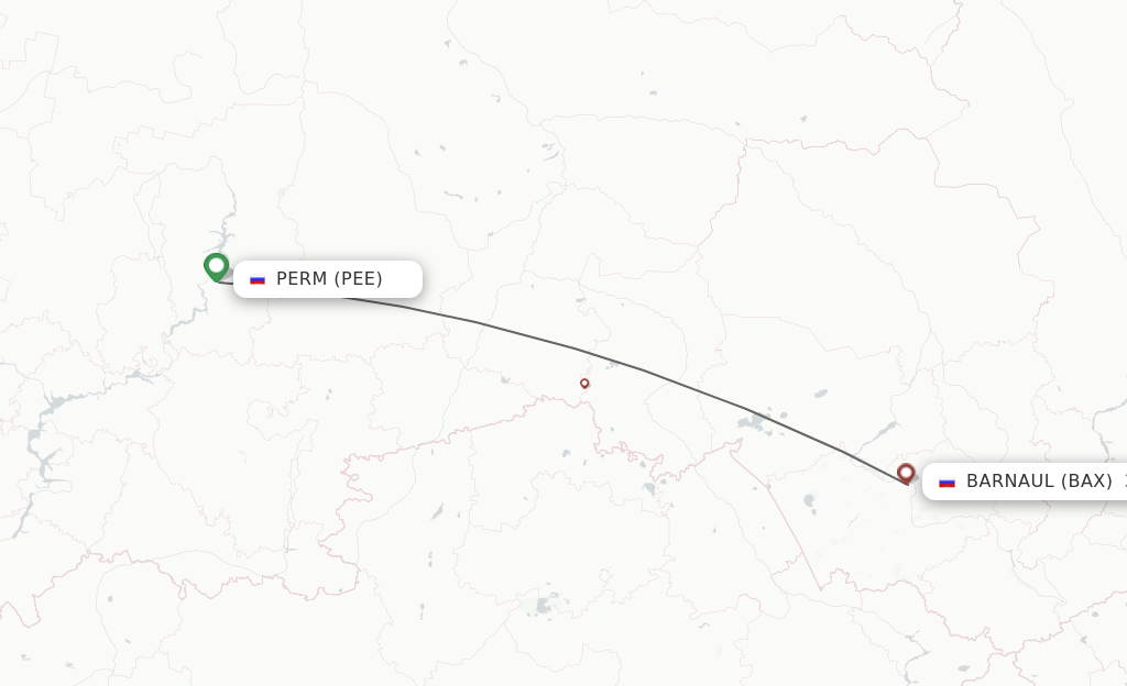 Flights from Perm to Barnaul route map