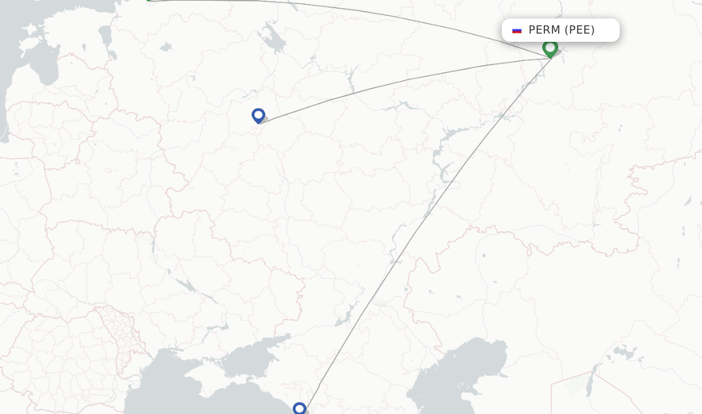 Route map with flights from Perm with Pobeda