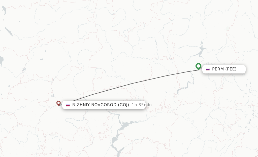 Flights from Perm to Nizhniy Novgorod route map