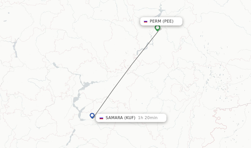 Flights from Perm to Samara route map
