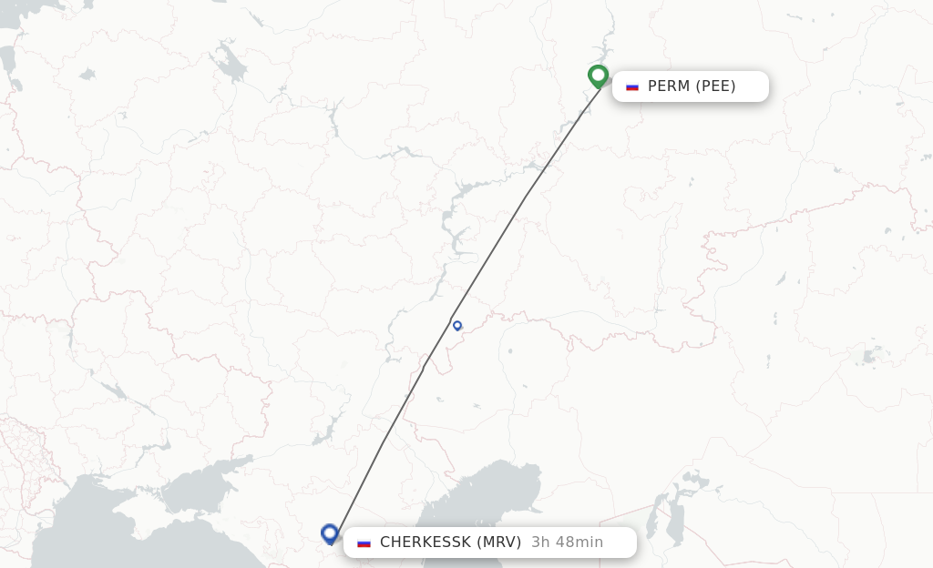 Flights from Perm to Mineralnye Vody route map