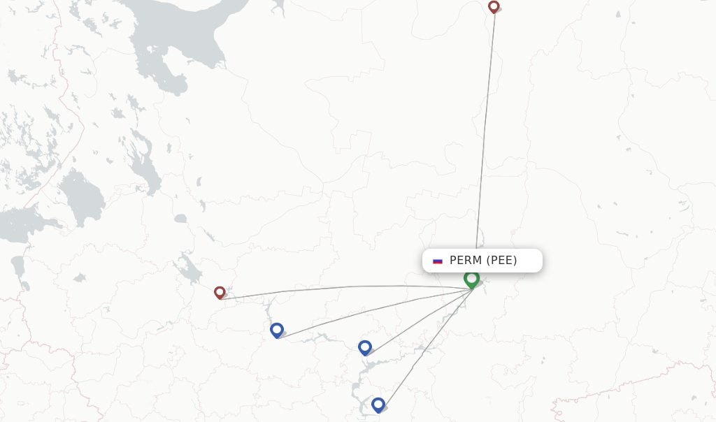 Route map with flights from Perm with UVT Aero